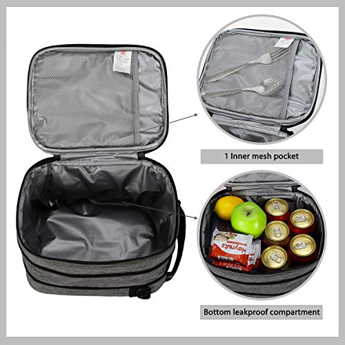 MIER Insulated Lunch Box Bag Expandable Lunch Pack for Men, Women, Grey