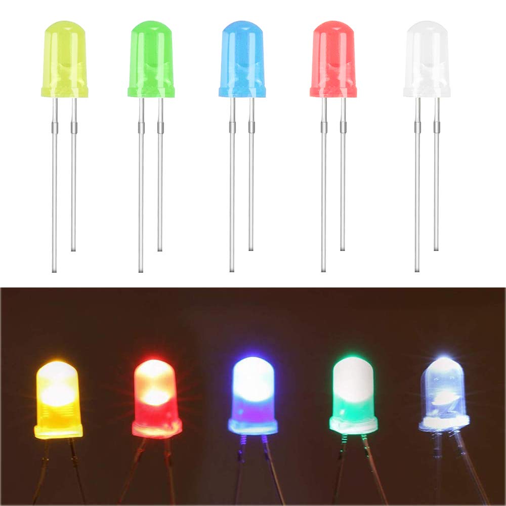 Photo 1 of (100 Pcs) MCIGICM 5mm LED Light Diodes, LED Circuit Assorted Kit for Science Project Experiment (Multi-Colored - 5 Color)