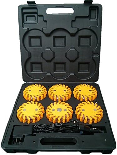 RPF16LM6 CASE OF 6 YELLOW RECHARGEABLE 9-FUNCTIONS PORTABLE 16 LED POWER FLARE POWER-MARKERS ROADSIDE EMERGENCY MAGNETIC