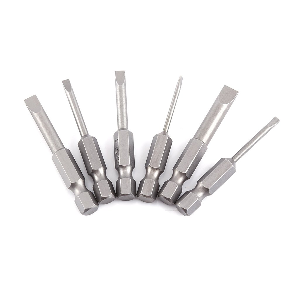 6Pcs 50mm 2-6mm Flat Head Slotted Screwdriver Bits Set S2 Magnetic Alloy 0.25 Inch Hex Slotted Screwdriver Bits Screwdriver Bits Flat Head