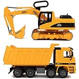 Toy To Enjoy Excavator & Dump Truck Toy for Kids (Set of 2) â€“ Moveable Claw & Lifting Back â€“ Garbage Truck & Bulldozer Digger â€“ Construction Vehicle for Kids & Children