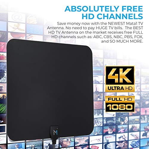 HD Digital TV Antenna 50-75 Miles Long Range Signal Reception; Low Noise Amplifier to Boost Signal is Included; Supports All TV formats; 4K, 1080p and More, Mata1 (a USA Company)