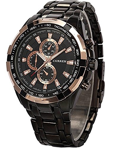 CURREN Stylish Quartz Movt Stainless Steel Watchband Mens Wrist Watch-8023Rosegold (Black)