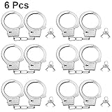 meekoo 6 Pieces Stainless Steel Metal Handcuffs Toy Handcuff Cosplay Prop with Keys for Cosplay Police, Fancy Dress Ball, Halloween Party Prop