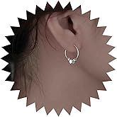 Vacaonio Silver Bead Ball Hoop Earrings Tiny Bead Hoop Drop Earrings Cube Beaded Earrings Minimalist Round Hoop Earrings Small Cube Huggie Earrings Jewelry for Women