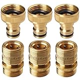 GORILLA EASY CONNECT Garden Hose Quick Connect Fittings. ¾ Inch GHT Solid Brass. 3 Sets of Male & Female Connectors.