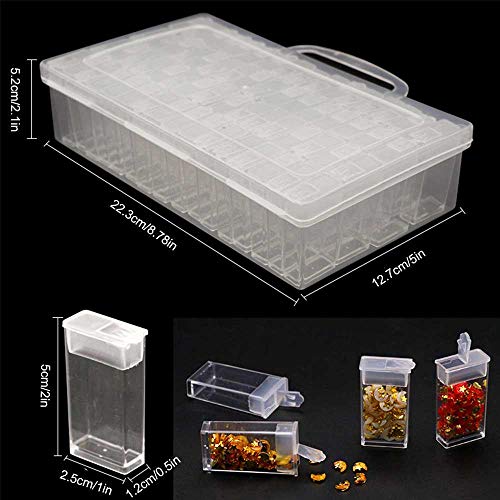 Pawaca 64 Slots Diamond Embroidery Box, Jewelry Drill Storage Boxes, Clear Plastic Diamond Painting Accessories Boxes for DIY Craft