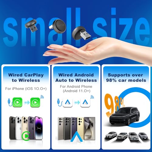 Carlinkit Adaptador automático inalámbrico CarPlay y Android - Mini Ultra 3 Convert OEM con Cable a Llave inalámbrica para iPhone y Android 11+, USB-A/Tipo-C Plug & Play, conexión rápida
