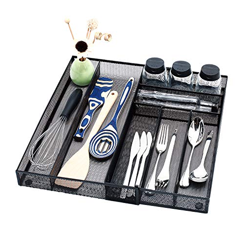 Ovicar Mesh Kitchen Drawer Cutlery Trays, Expandable Silverware Tray, Utility Flatware Organizer Utensil Holder with Non-slip Feet for Kitchen, Office, Bathroom Supplies (7 Slot, Black) - Thumbnail 7