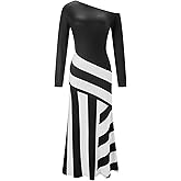 winkbay Women's Off The Shoulder Maxi Dress Elegant Striped Bodycon Fishtail Evening Party Cocktail Dresses