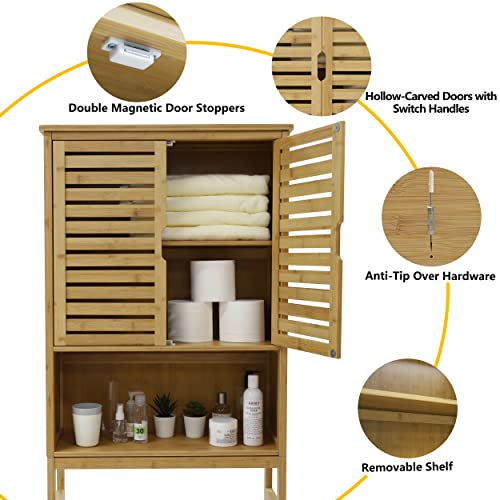 Bamboo Over The Toilet Storage Cabinet | Bathroom Space Saver With Adjustable Shelf | Natural Finish