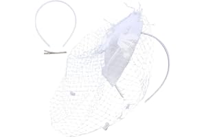 CRAFTYMELODY Fascinator Hat White Veil Feather Fascinator Tea Party Bridal Wedding Retro Hat Hair Accessories 13x11cm Feather