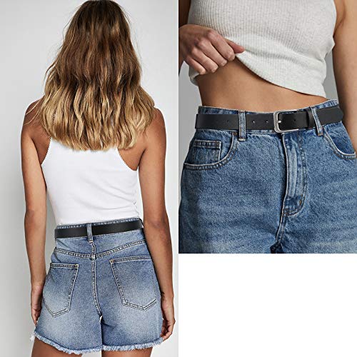 Women Casual Leather Belt for Jeans, Fashion Ladies Waist Dress Belt M, Black