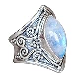Clearance 1PC Boho Jewelry Silver Natural Gemstone Marquise Moonstone Personalized Ring (10)