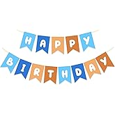Blue and Orange Birthday Banner, Happy Birthday Banner Blue Party Decorations for Boys Kids 1st Birthdays Decor