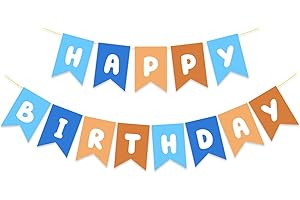 WALIAH Blue and Orange Birthday Banner, Happy Birthday Banner Blue Party Decorations for Boys Kids 1st Birthdays Decor