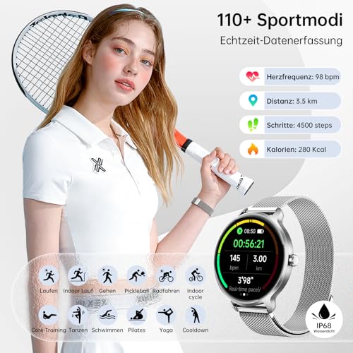 Smartwatch Women Men Round 1.27 Inch AMOLED Smart Watch with Phone Function, Fitness Watch Women with Heart Rate Monitor Sleep Monitor Pedometer 120+ Sports Modes IP68 Waterproof Sports Watch for