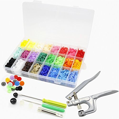 ONSEMI 360 Sets T5 Fasteners Snap Button + Snap Plier Kit Sewing Tools for All Kinds Clothes (24 Colors, Plier for T3, T5, T8)
