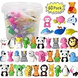 POKONBOY 60 Pack Animal Pencil Erasers Bulk for Kids, Puzzle Erasers Mini Novelty Erasers Prizes for Kids Classroom Party Favors Games Prizes Carnivals Gift Easter Egg Fillers