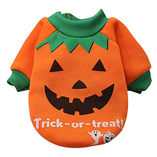 YJYdada Pet Fleece, Halloween Pet Puppy Orange Pumpkin Sweatshirts Dog Clothes Costume (XS) - Thumbnail 6