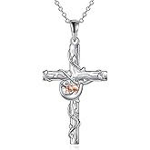 POPLYKE Cross Pendant Necklace for Women Animal Mother and Daughter Necklace Sterling Silver Christian Jewelry Gifts for Women