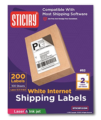 Sticiry White Self Adhesive Shipping Labels 5.5 x 8.5 Word Size (2 UP - 200 Labelss ) Compatible with Ink Jet and Laser Printers