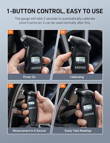 AstroAI Digital Tire Pressure Gauge 150 PSI, ANSI B40.7 Grade Certified (+/-1 PSI) Tire Pressure Monitor with AAA Batteries, Backlit LCD Displays, 4 Pressure Unit Settings for Car Trucks, Black,1P