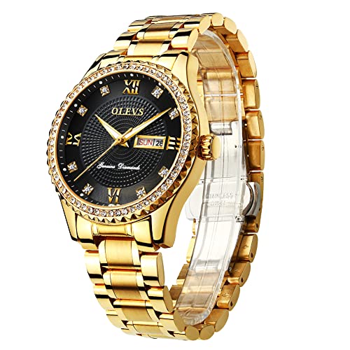 OLEVS Watches for Men Diamond Luxury Business Dress Large Dial Easy Read Quartz Mens Gifts Waterproof Gold Blue Green White Dial