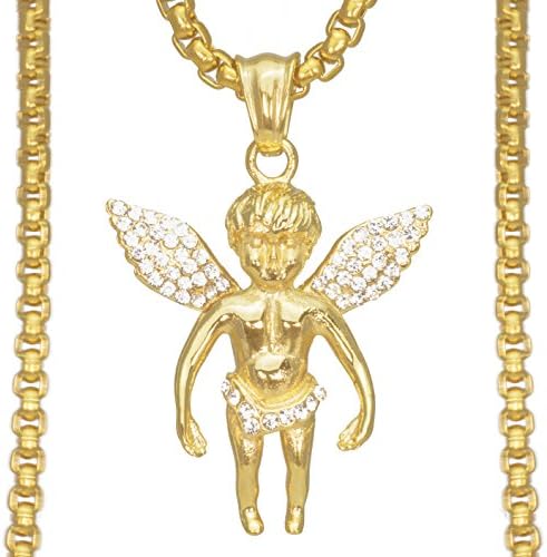 Diamond Angel Cherub Pendant 18k Gold SS (3D Highly Detailed)