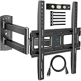 PERLESMITH TV Wall Mount Bracket Full Motion Single Articulating Arm for Most 32-55 Inch LED, LCD, OLED, Flat Screen, Plasma TVs with Tilt, Swivel and Rotation up to 77lbs VESA 400x400mm