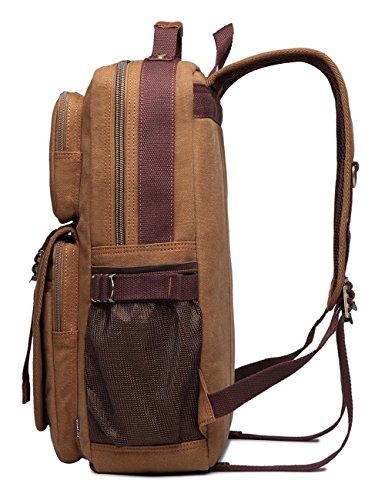 BEFAiR Unisex Middle Student Backpack Vintage Canvas Rucksack Travel Hiking Daypack Coffee