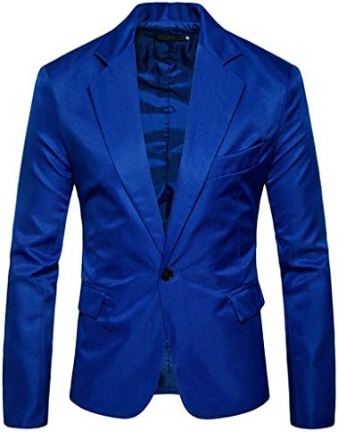 FEHAAN Mens Slim Fit Suit Side-Vent One-Button Coats Jacket Royal Blue