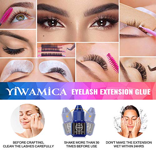 Eyelash Extension Glue 5ml | 0.5-1 Sec Fast Drying | Up to 7-9 weeks Long Lasting | Maximum Bond Power | Semi-permanent Black Adhesive For Professional Use - Yiwamica
