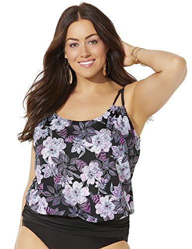 Swimsuits for All Women's Plus Size Loop Strap Blouson Tankini Top