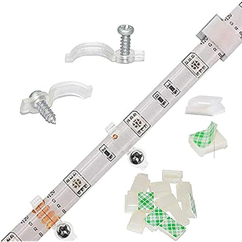Griver 100 Pack Strip Light Mounting Brackets,Fixing Clips,One-Side Fixing,100 Screws Included (Combination Package)