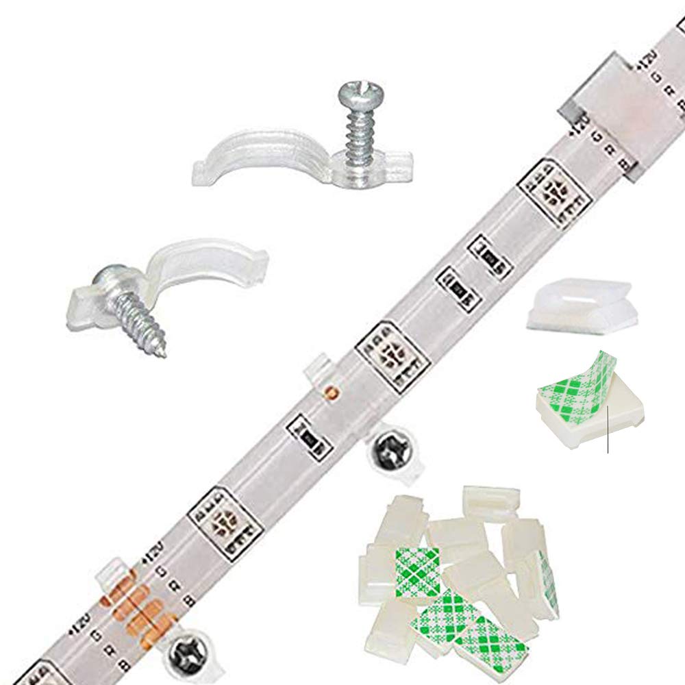 Griver 100 Pack Strip Light Mounting Brackets,Fixing Clips,One-Side Fixing,100 Screws Included (Combination Package)