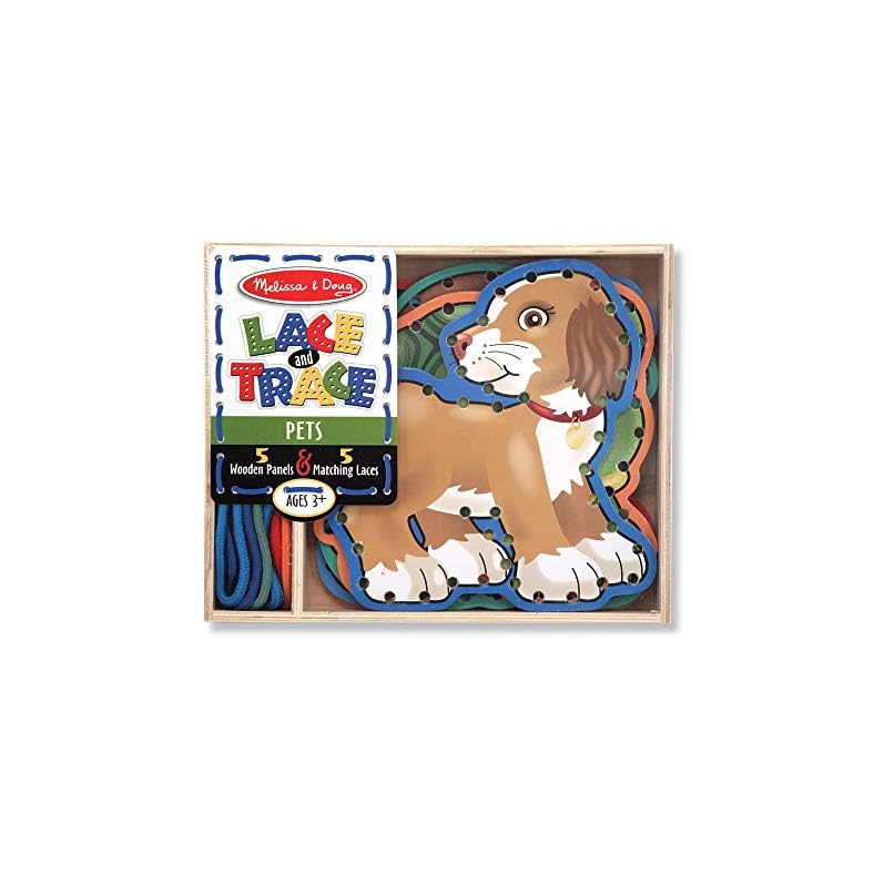 Melissa & Doug Lace and Trace Activity Set: Pets – 5 Wooden Panels and 5 Matching Laces – Lacing Toys For Toddlers, Fine…