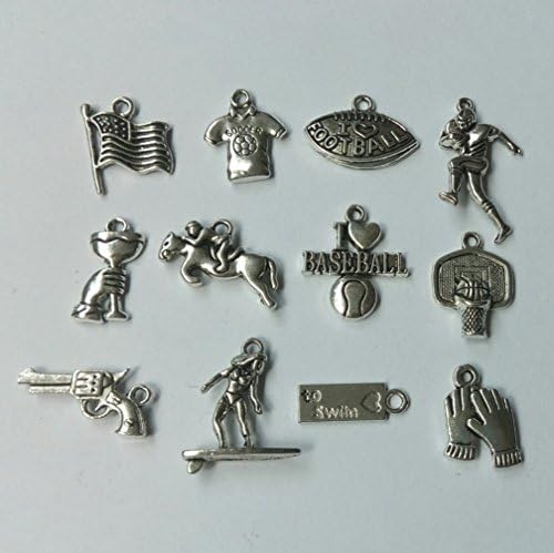 12 pcs Charm Pendant SPORTS for Jewelry Making Pendant Bracelet Craft DIY