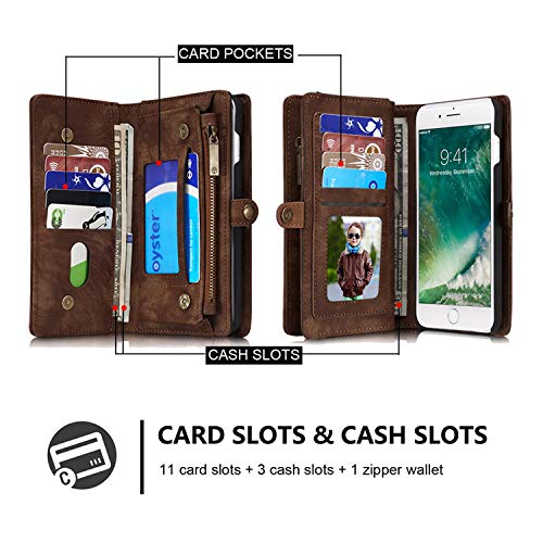 Leather Wallet Magnetic Detachable Phone Case with Card Holder Flip Cover for IPhone XS MAX, Brown - Thumbnail 3