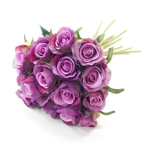 FS 25cm Artificial Lilac/Purple Mini Rose Rosebud Bundle Posy with 15 Flower Heads/Stems - Home Wedding