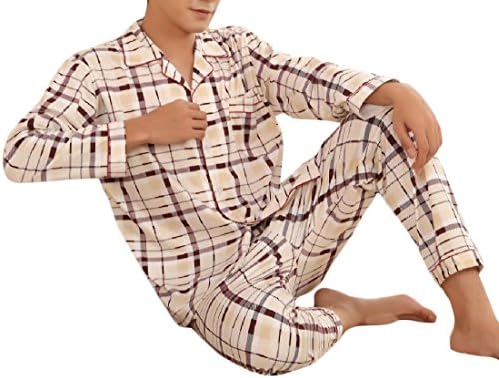 Sheng Xi Men¡¯s Spell Color Button Down Lapel Plaid Pajama Lounge Set Pattern4 XL