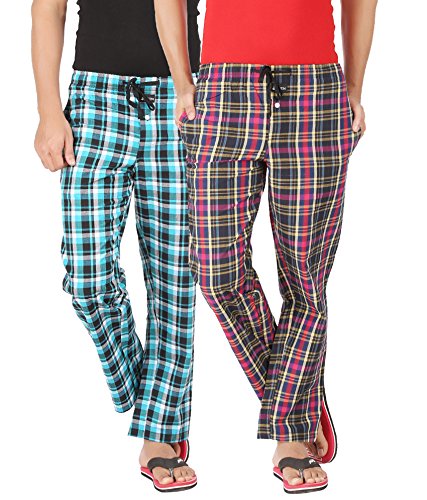 joven men's cotton assorted checkered multicolor pyjama pack 0f 2
