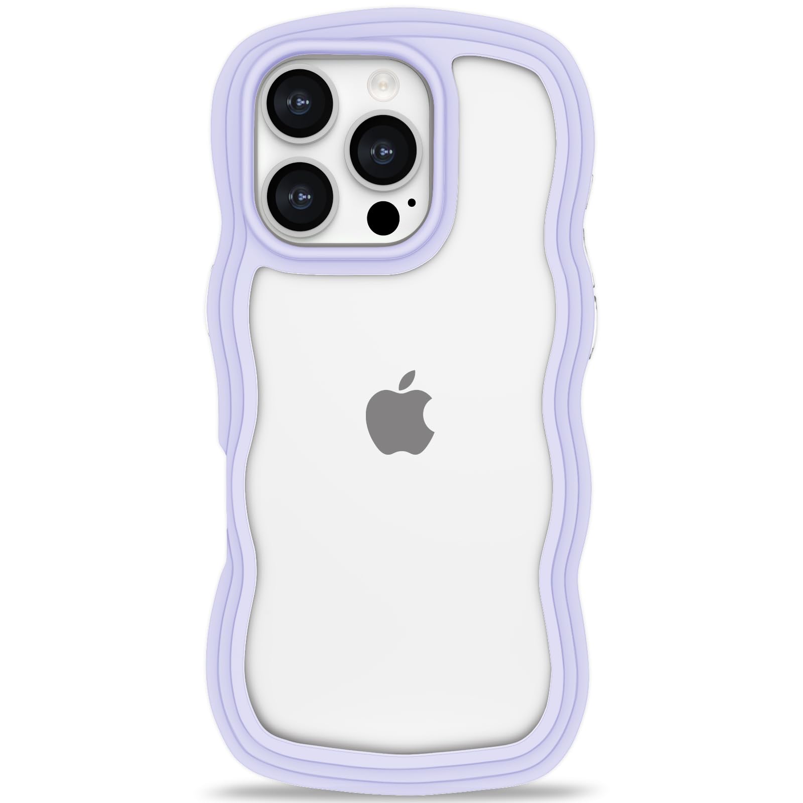Photo 1 of Anuck for iPhone 16 Pro Max Case Wavy Edge Clear Back Design, Anti-Slip Grip Cute Wave Curly Frame Shape Shockproof Soft TPU & Hard Bumper Protective Phone Case Cover for Women Girls, Purple