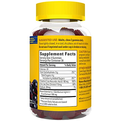 NATURE MADE ELDERBERRY WITH VITAMIN C AND ZINC, DIETARY SUPPLEMENT FOR IMMUNE SUPPORT, 60 ELDERBERRY GUMMIES, 30 DAY SUPPLY