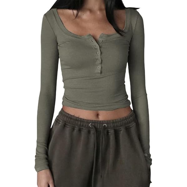 Amazon.com: Women Y2K Square Neck Ribbed Knitted Henley