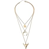 RUIFUU Boho Layered Necklace,Western Cowboy Cowgirl Necklaces Vintage Evil Eye Bull Head Pendant Multi-Layer Necklace Fashion Jewelry for Women