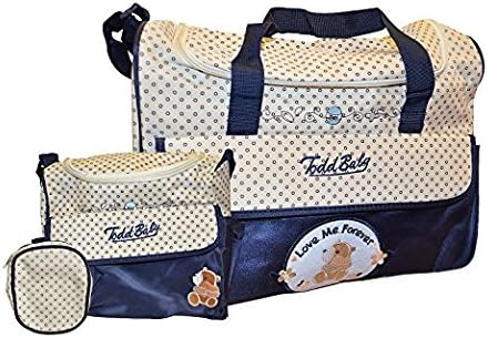 Todd Baby 4pc Food Bag Holder Set Diaper Nappy Changing Stylish Designed Strap Baby-Care Shoulder Bag (Blue)