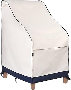 Zilink Waterproof Patio Chair Covers Heavy Duty Outdoor Furniture Cover Stackable Patio Covers for Outdoor Furniture, Beige & Blue