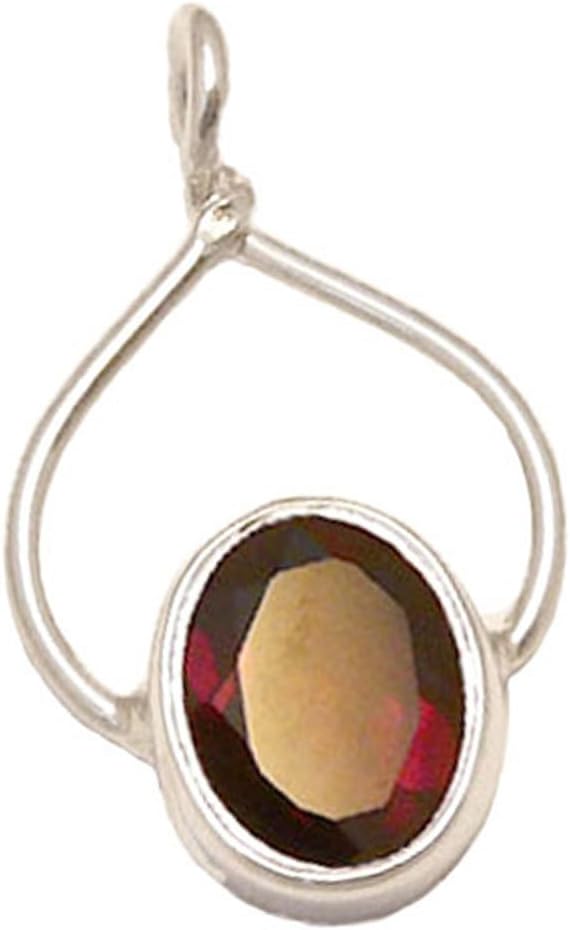 925 Sterling Silver Real Garnet Oval Pendant with Chain - January Birthstone