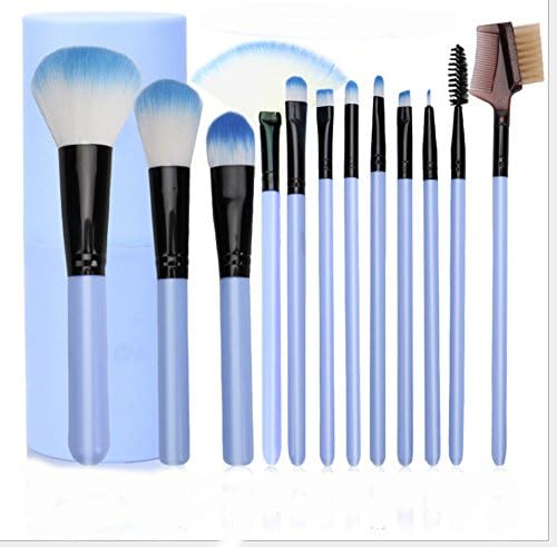 MDJY Professional Core Makeup Brush 12 Pcs Set Foundation Blending Blush Eyeliner Powder Brush Kit Makeup Tool with Cup Plastic Holder Case Best Birthday Gift for Your Lover (Blue)